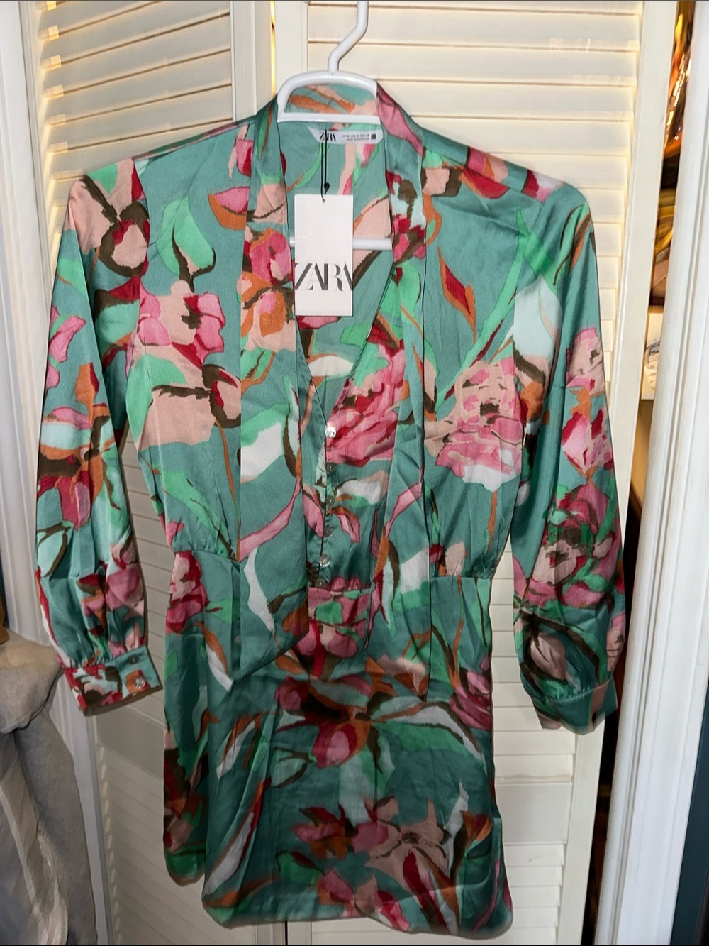 Zara Floral Mini Dress in Mint Green and Pink